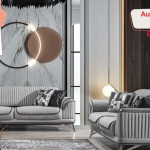 BOND Sofa Set Grau Stoff und Metall-Chrome Füssen