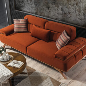 ANDORRA Sofa Set Taupe-Terracotta Stoff und Holz-Natur Füssen