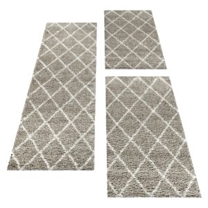 Schlafzimmerteppich, Bettumrandung, 3Teilig, hochflor Shaggy, Farbe:Anthrazit