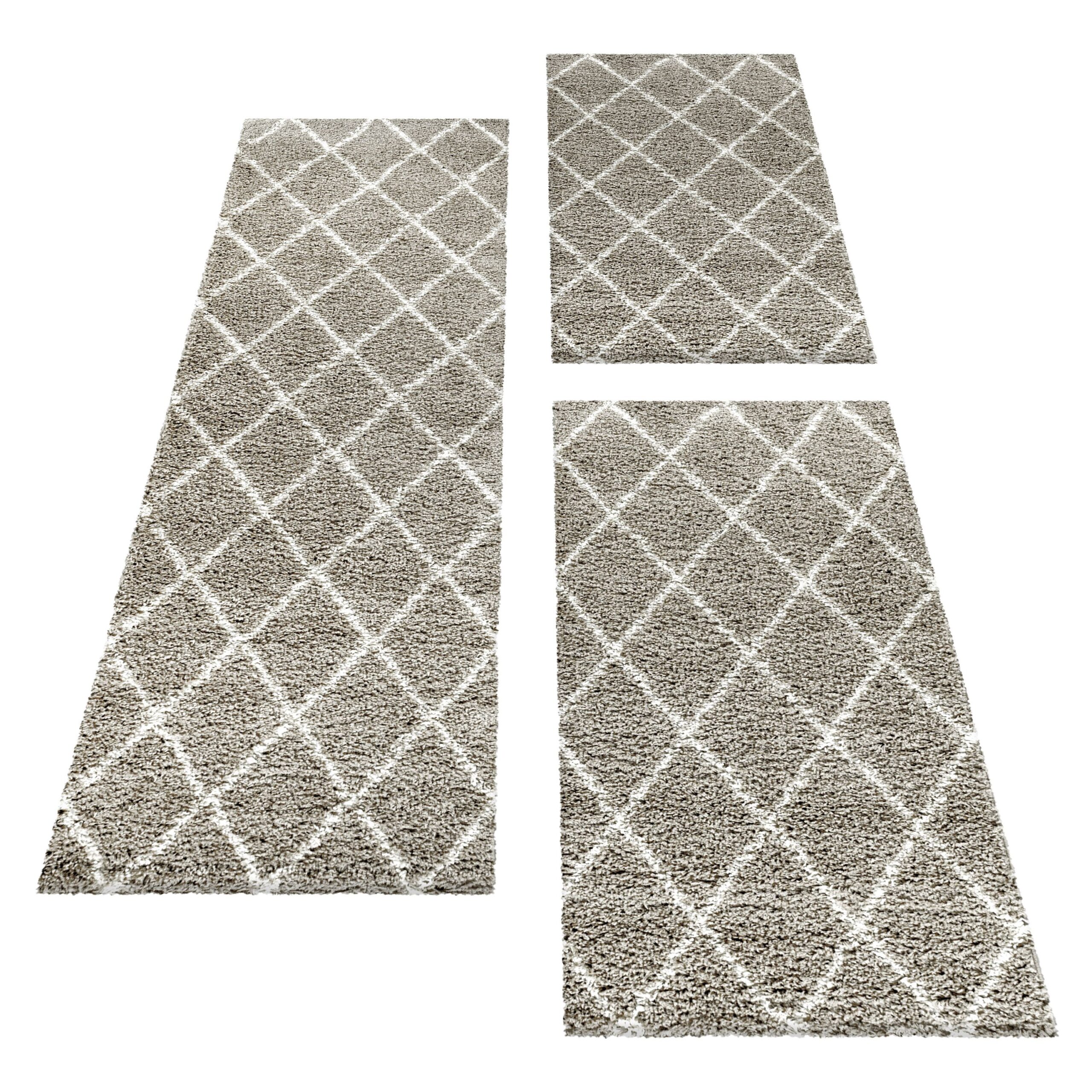 Schlafzimmerteppich, Bettumrandung, 3Teilig, hochflor Shaggy, Farbe:Anthrazit