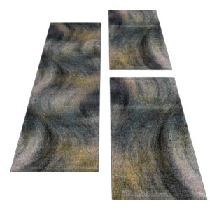 Schlafzimmerteppcih, Läufer, 3 Teilig, Soft, Weich, Marmor, Quadrat, Farbe: Bunt